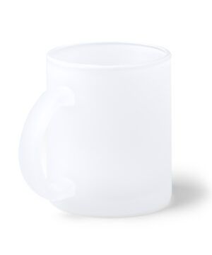 Transparent frosted mug with handle, ALAMY adult size, isolated view.