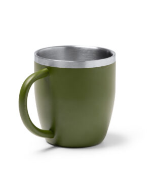 ceramic mug with handle and stainless steel rim