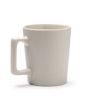 Matte beige ceramic mug with square handle